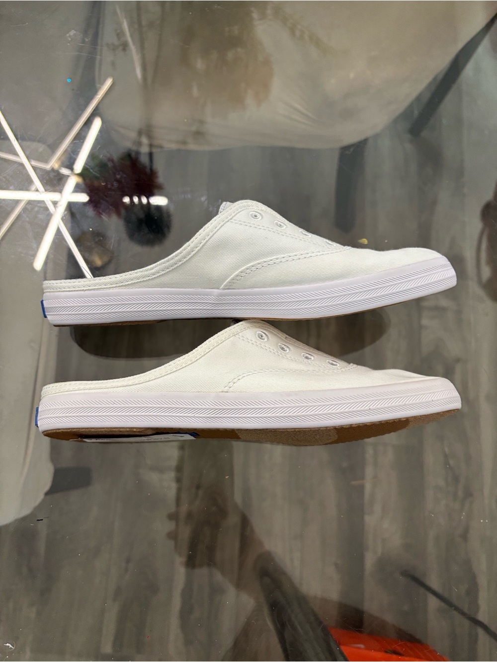 Keds White Slip-On Canvas Sneakers with Blue Logo US 7.5